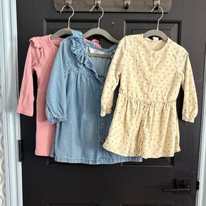 H&M Organic Cotton Girls' Dress Set - Pink, Blue, Yellow 2/3T